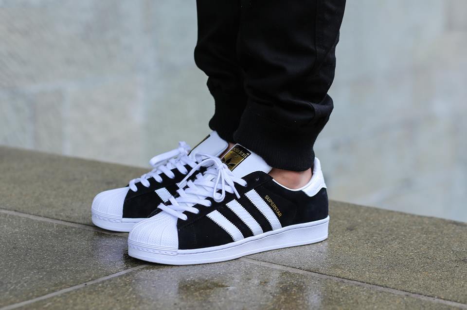 adidas black and white suede